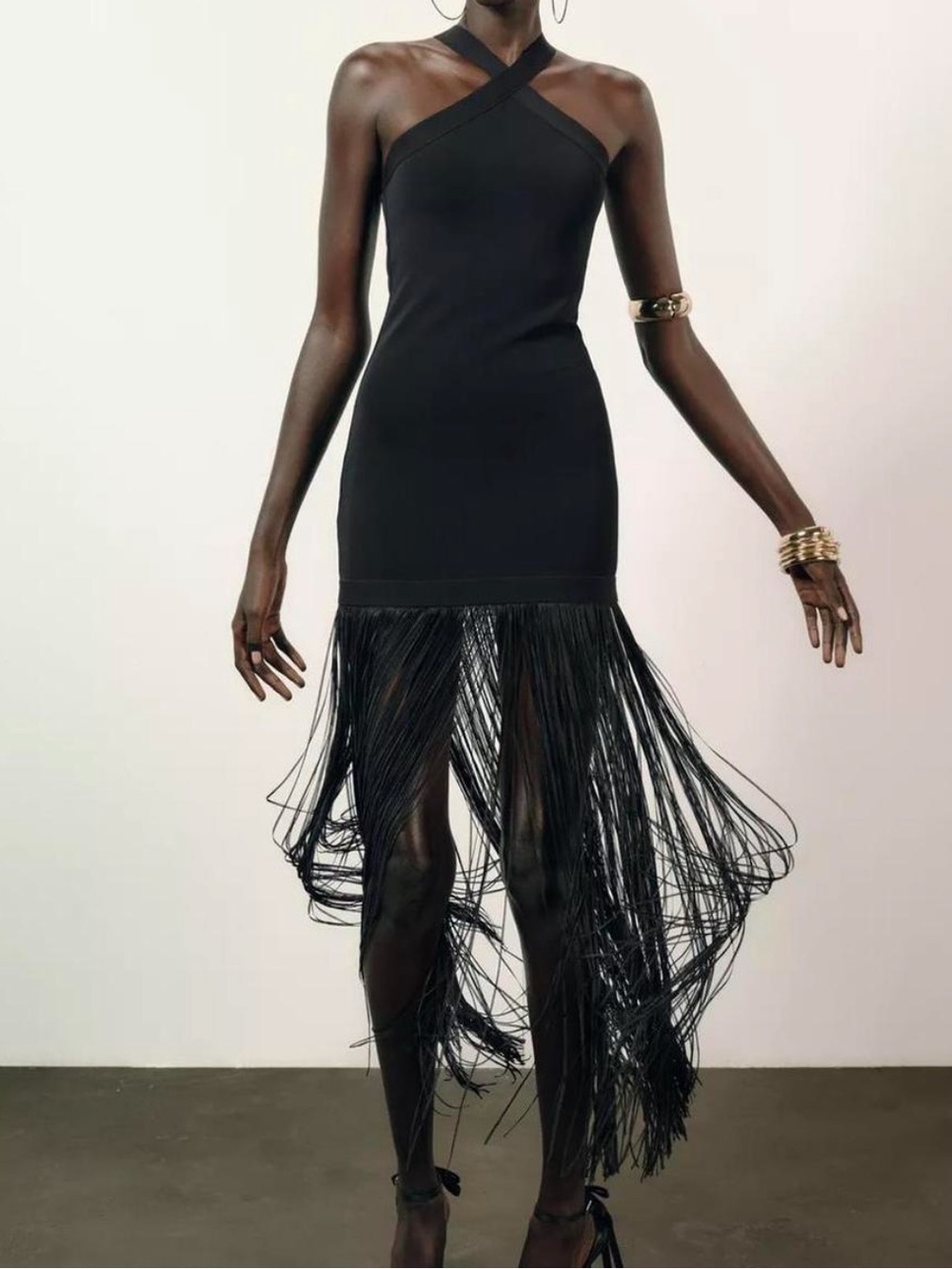 Zara Black Cross-Back Fringe Midi Dress - Picture 4 of 5